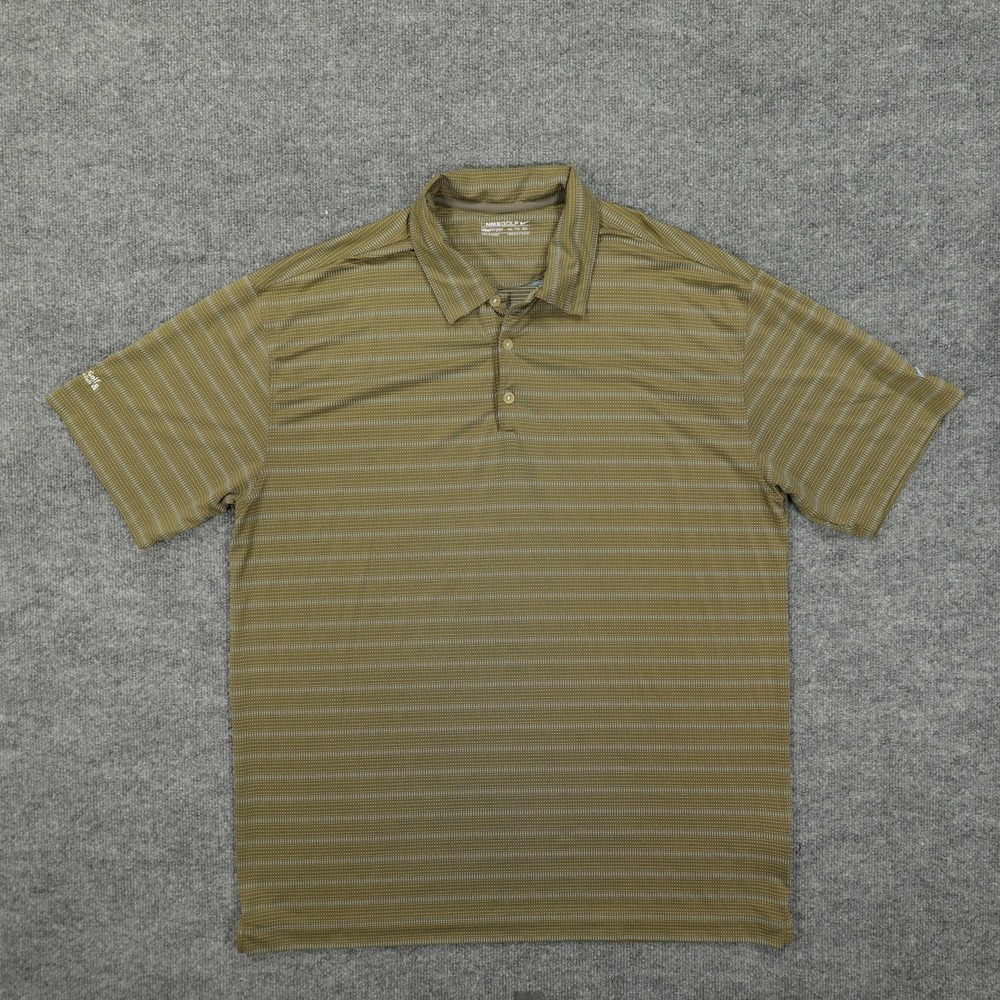 Nike Golf Shirt Men XXL Green Striped Fit Dry Eldon Country Club Polo 256484-242